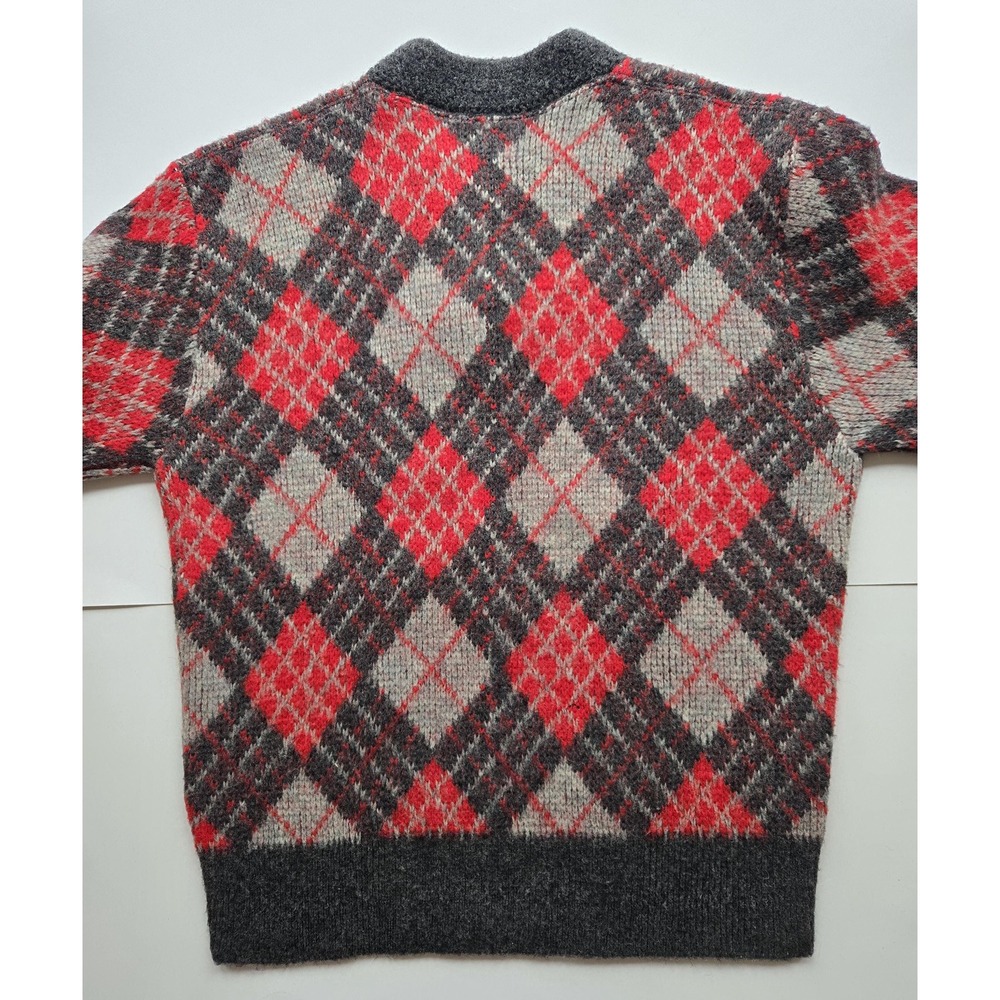 Vintage red and gray argyle V-neck long sleeve pullover sweater - mens M - Picture 3 of 11